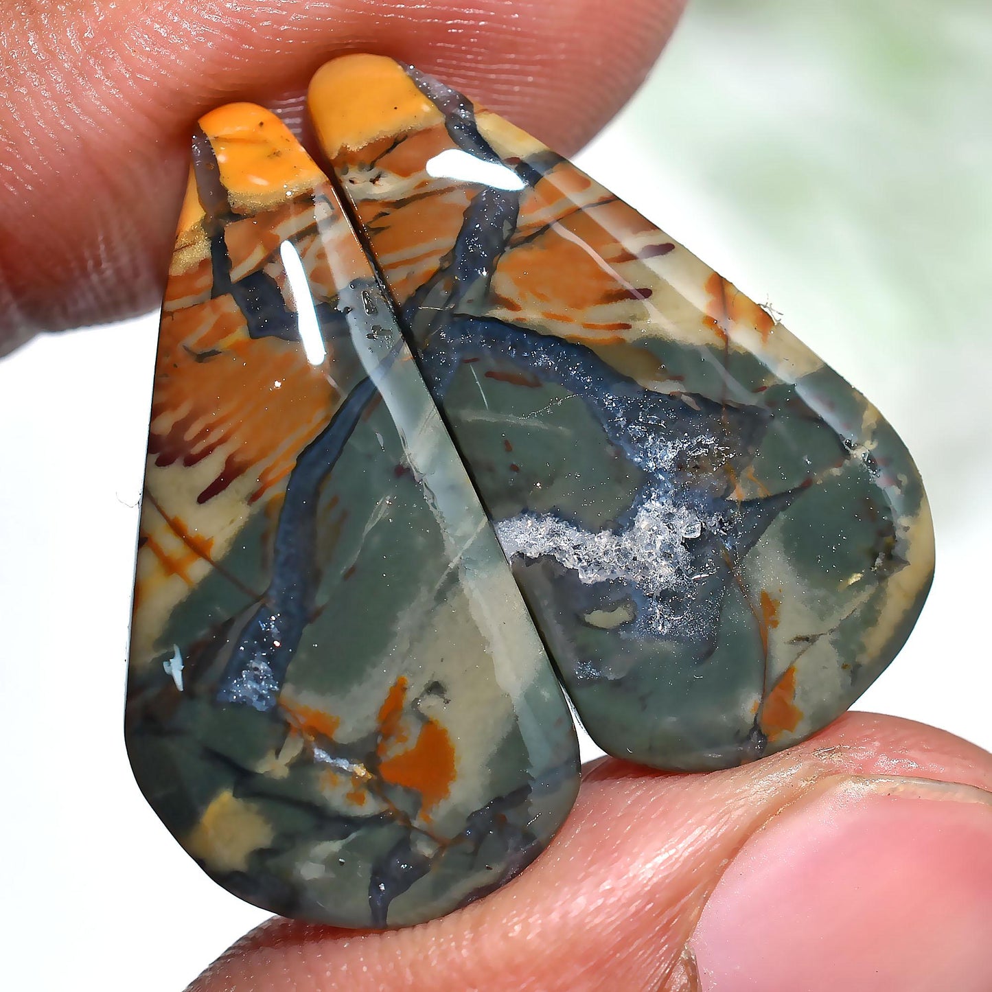 Natural Bloodstone Cabochon Pair - Mixed Shape, Smooth Flat Back Gemstones for Earrings | Wholesale Jewelry Stones