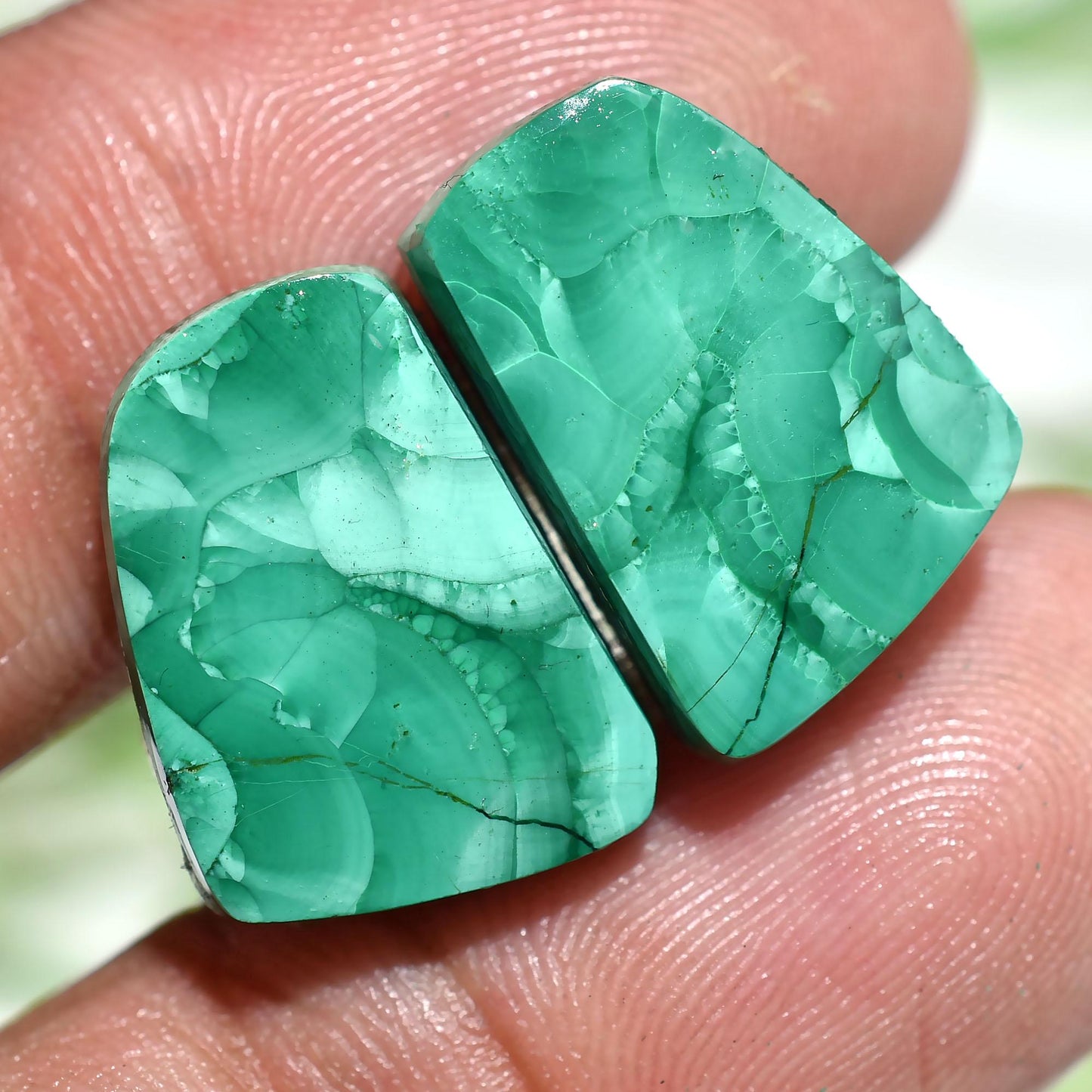 Natural Malachite Gemstone Pair - Mixed Shape Green Gemstones for Earrings