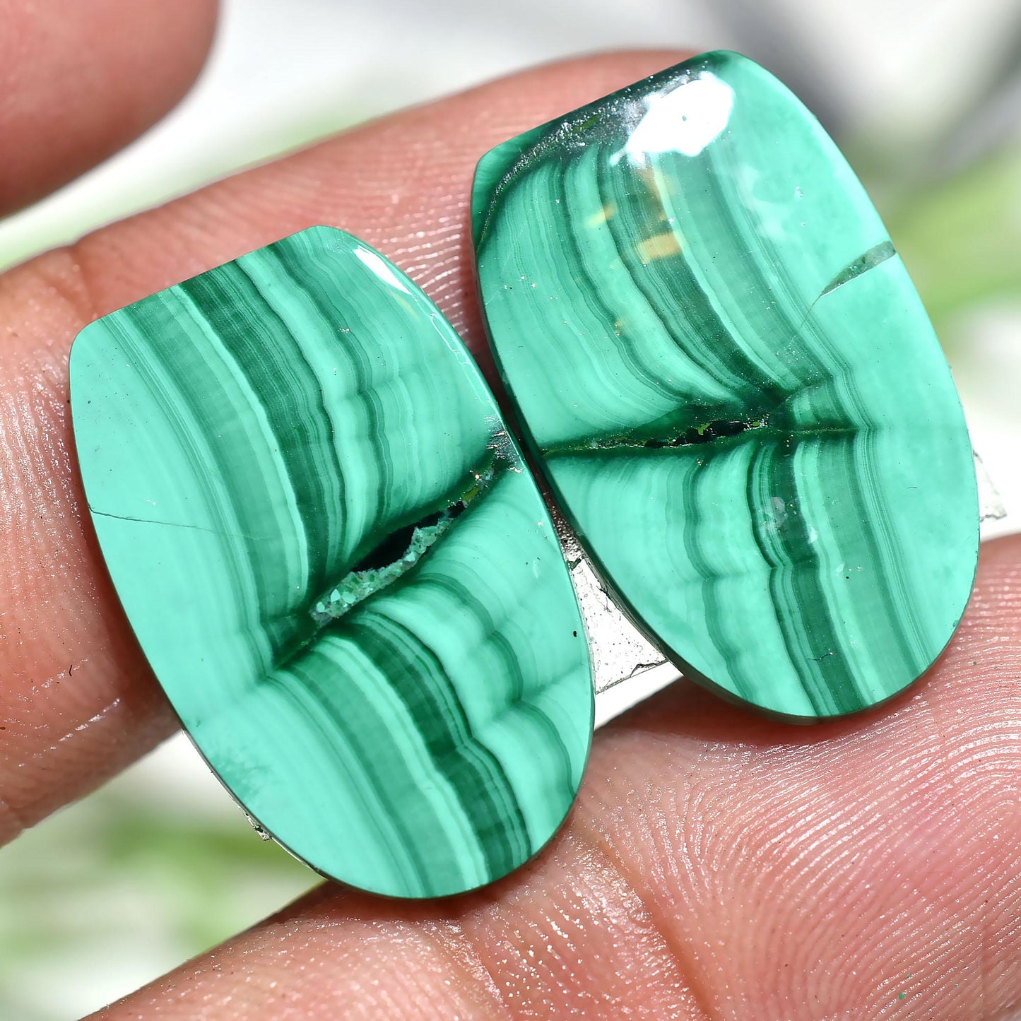 Natural Malachite Gemstone Pair - Mixed Shape Green Gemstones for Earrings