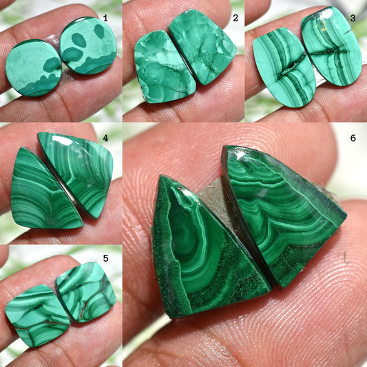 Natural Malachite Gemstone Pair - Mixed Shape Green Gemstones for Earrings
