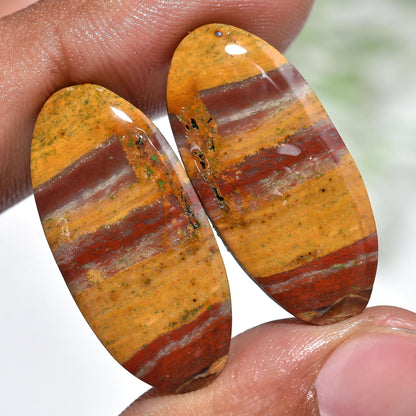 Mookaite Jasper Cabochon Pair – Oval Fancy Shaped Smooth Polished Stones for Jewelry Making