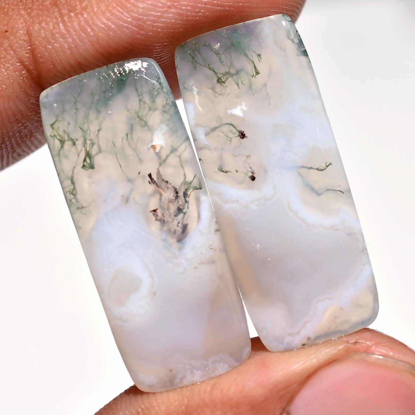 Green Moss Agate Fancy Shape Pair - Matching Stone Pair