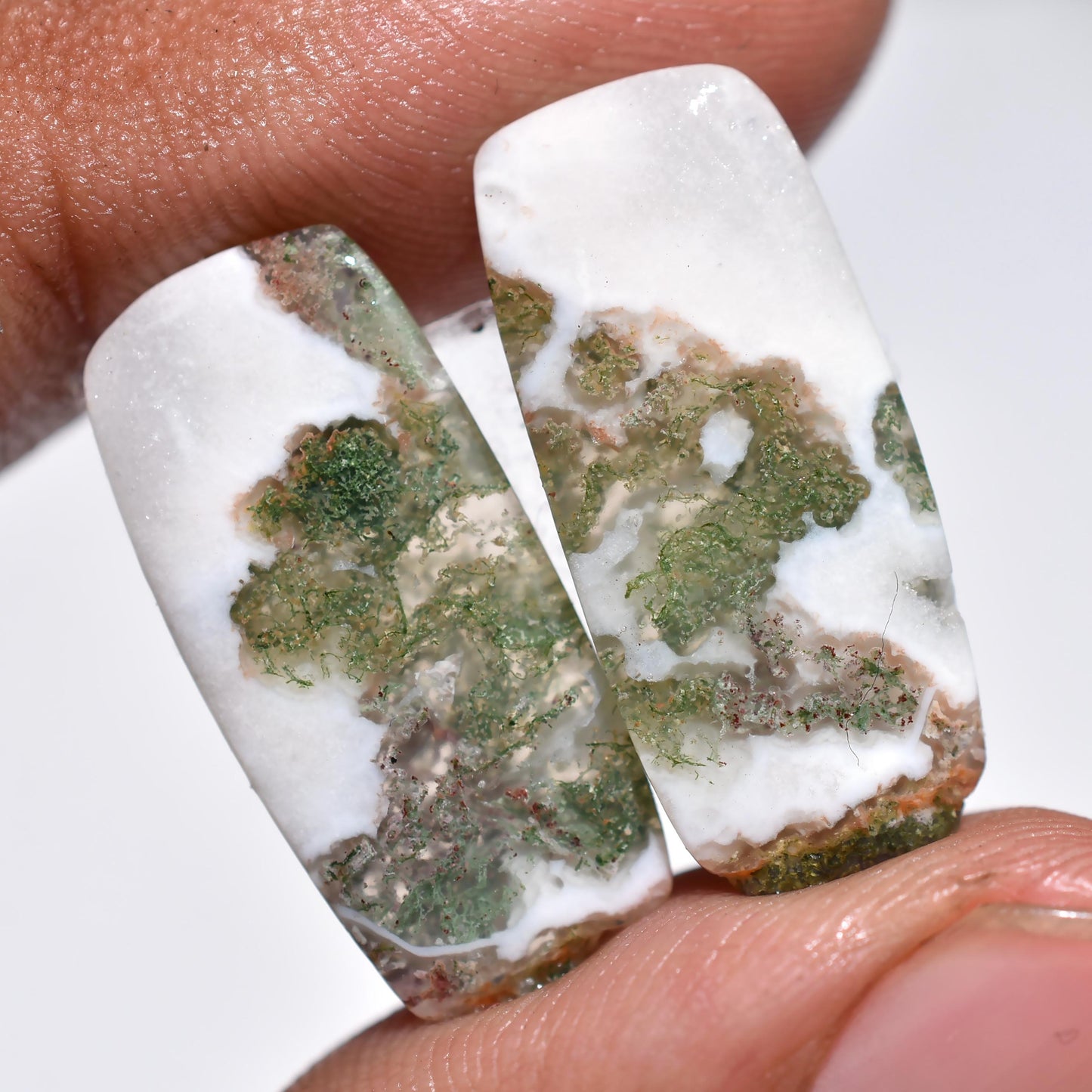 Green Moss Agate Fancy Shape Pair - Matching Stone Pair