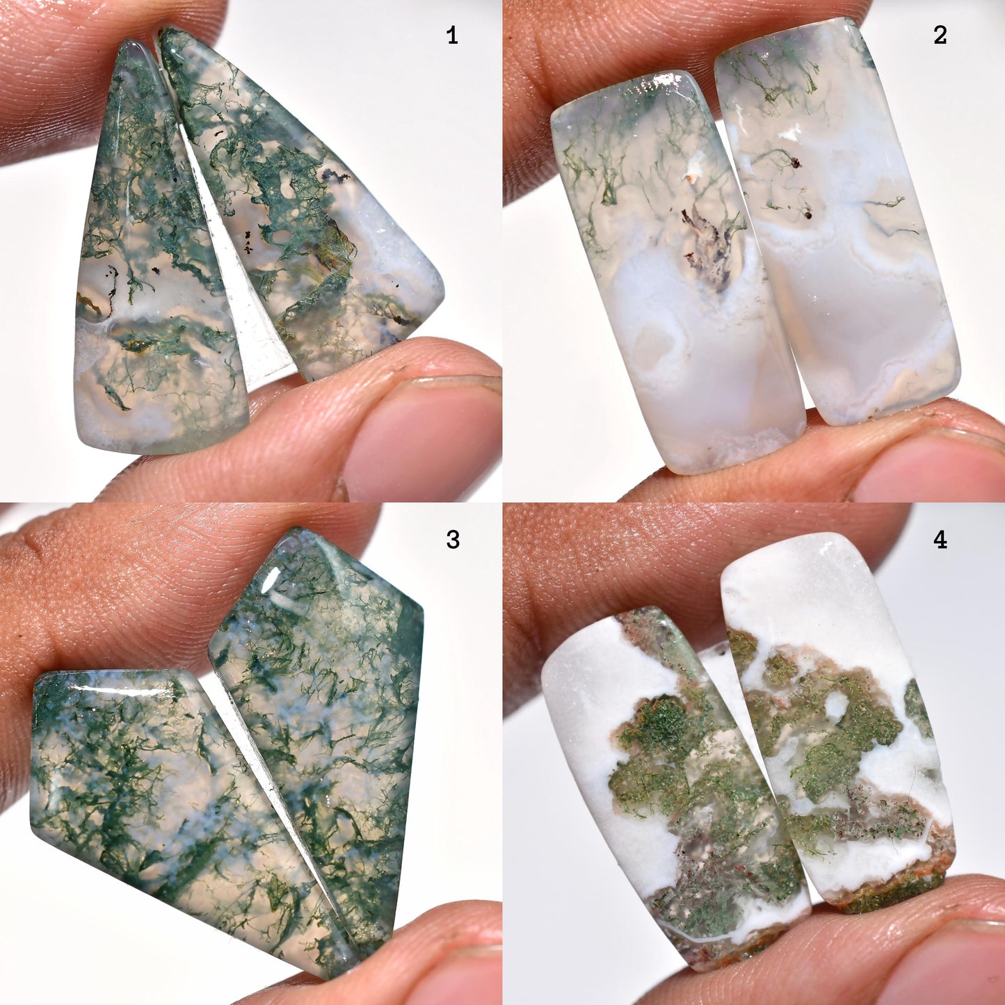 Green Moss Agate Fancy Shape Pair - Matching Stone Pair