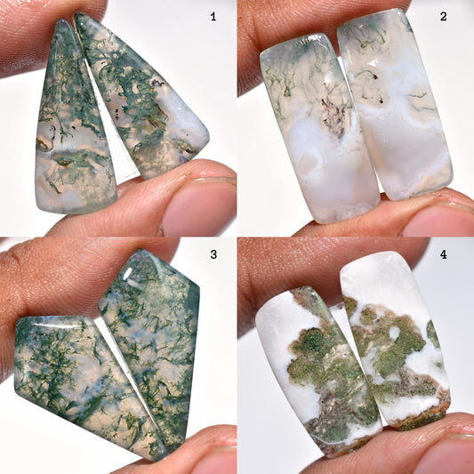 Green Moss Agate Fancy Shape Pair - Matching Stone Pair