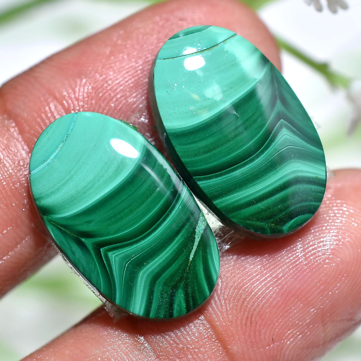 Natural Malachite Gemstone Pairs – Matched Green Malachite Cabochons for Earrings