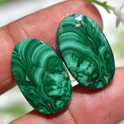 Natural Malachite Gemstone Pairs – Matched Green Malachite Cabochons for Earrings