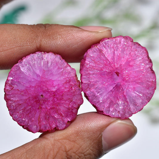 Lovely Solar Quartz Pairs – Pink Stalactite Gemstone Slices for Earrings
