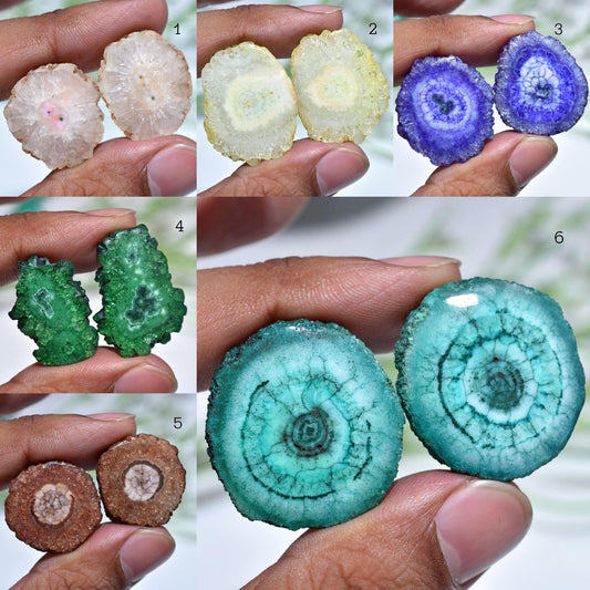 Solar Quartz Matched Pair Cabochon – Round Geode Stalactite Slices for Earring
