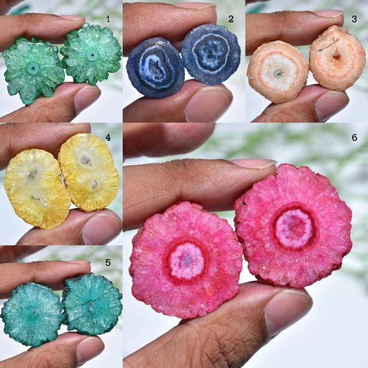 Multi Solar Quartz Pair Cabochon – Matched Stalactite Gemstones for Earrings