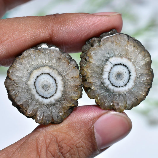 Elegant Grey Solar Quartz Earring Pair – Round Stalactite Stones for Jewelry
