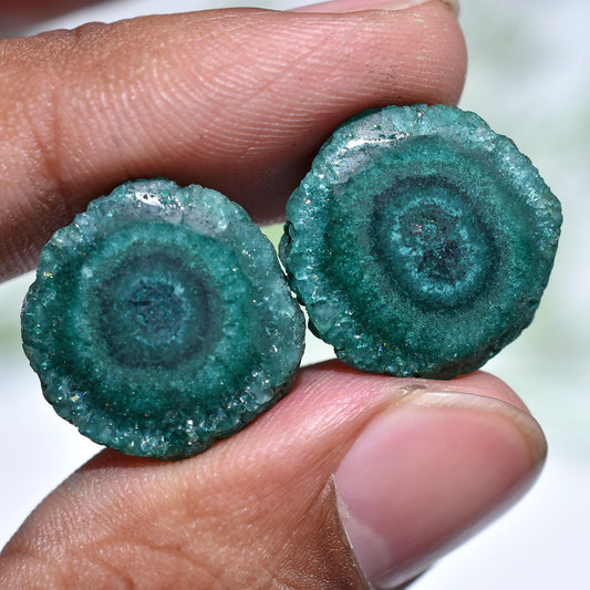 Green Solar Quartz Earrings – Stalactite Slice Gemstone Pair for Jewelry