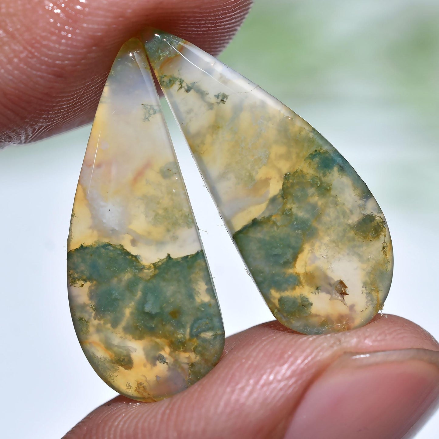 Moss Agate Pair - Smooth Loose Agate Cabochon for Earrings Custom