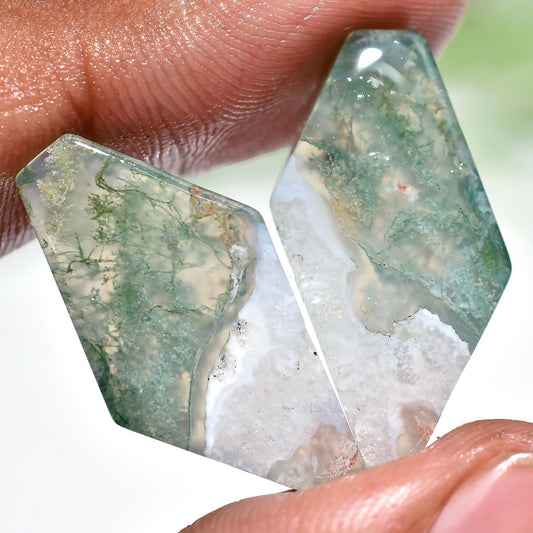 Natural Moss Agate Pair | Crystal Gemstone for Earrings & Custom Jewelry