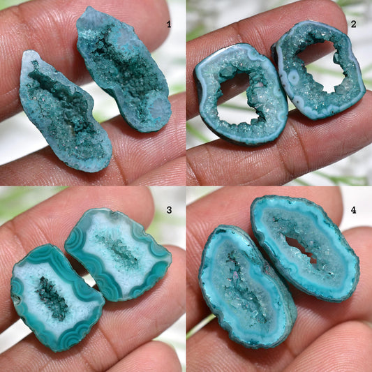 Blue Window Druzy Geode Pair – Blue Solar Quartz Agate Slice Matched Pair for Earrings