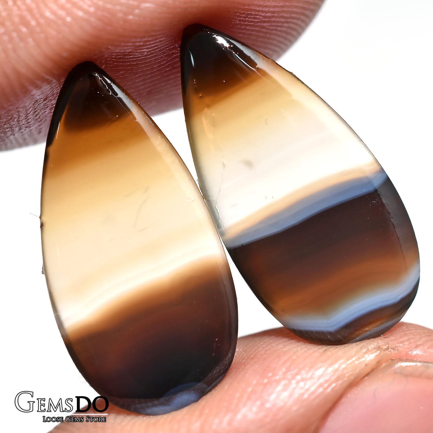 Black Banded Agate Earrings Pair, Natural Loose Gemstones for Jewelry