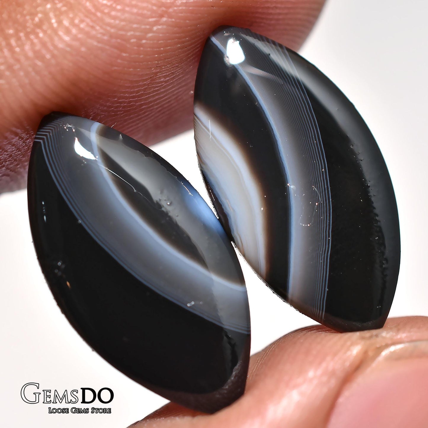 Black Banded Agate Earrings Pair, Natural Loose Gemstones for Jewelry