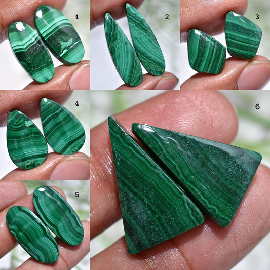 Natural Green Malachite Pair Gemstone - Mixed Shape Loose Matched Earrings Pair