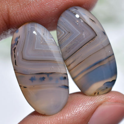 Natural Montana Agate Pair, Oval Shaped Smooth Flat Back Stone