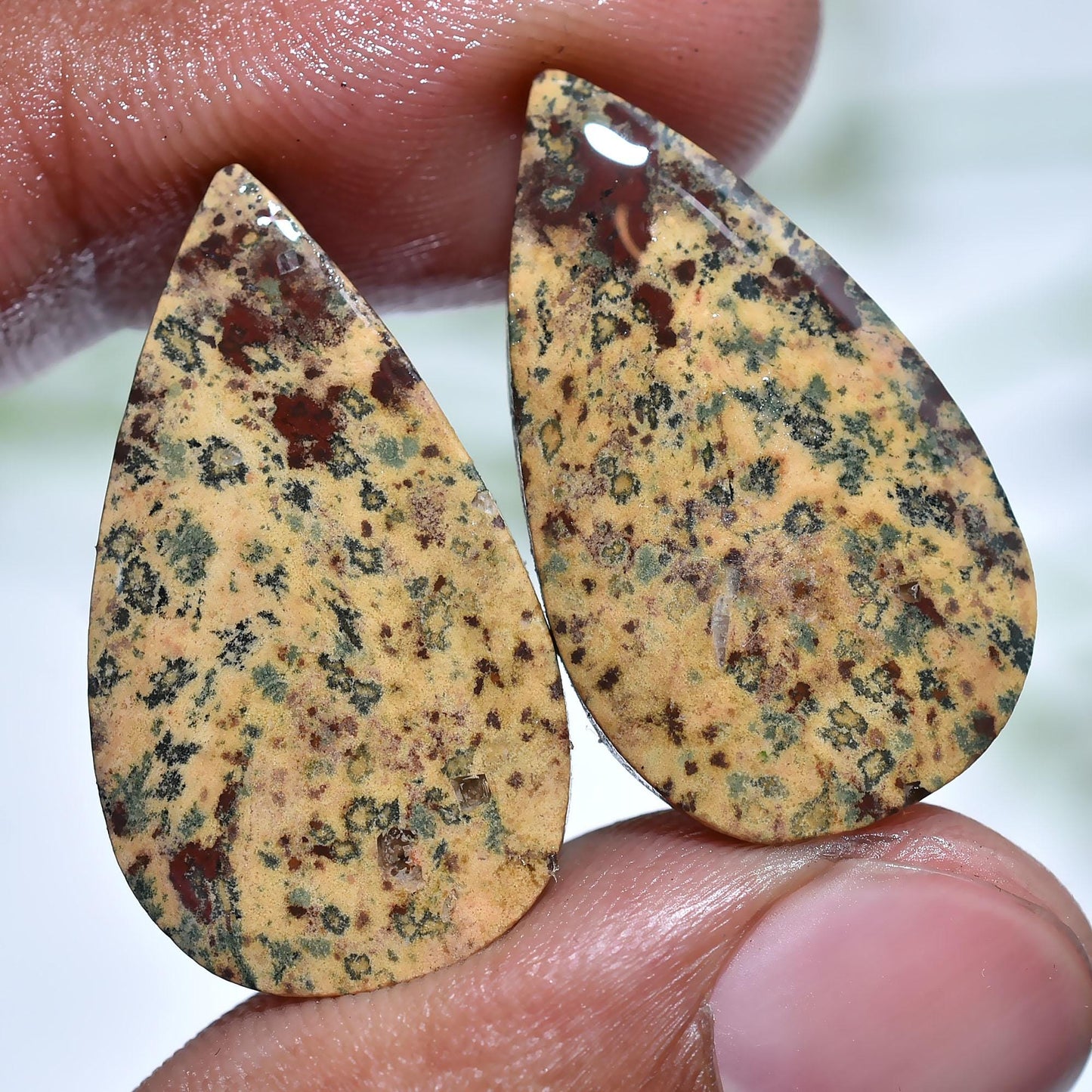 Pear Shaped Dalmatian Jasper Pair Cabochon, Crystal Loose Jasper Matching Pair