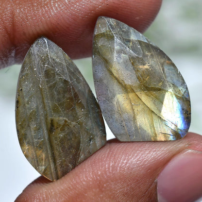 Flashy Labradorite Cabochon Pair - Fancy Faceted Gemstones for Custom Jewelry