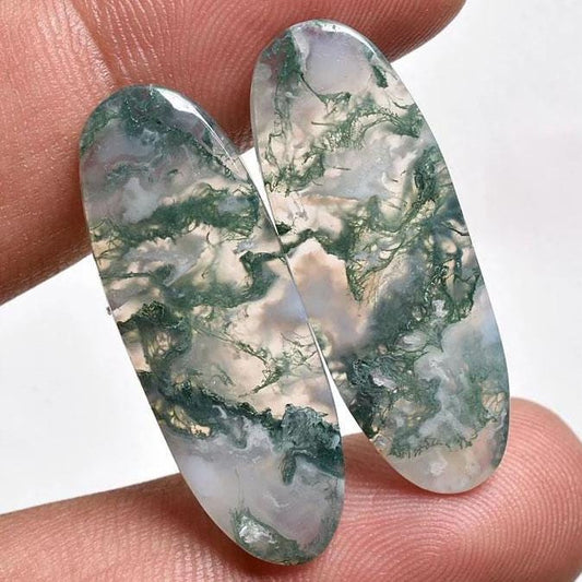 Green Moss Agate Cabochons - Mix Shape Matching Pair for Jewelry