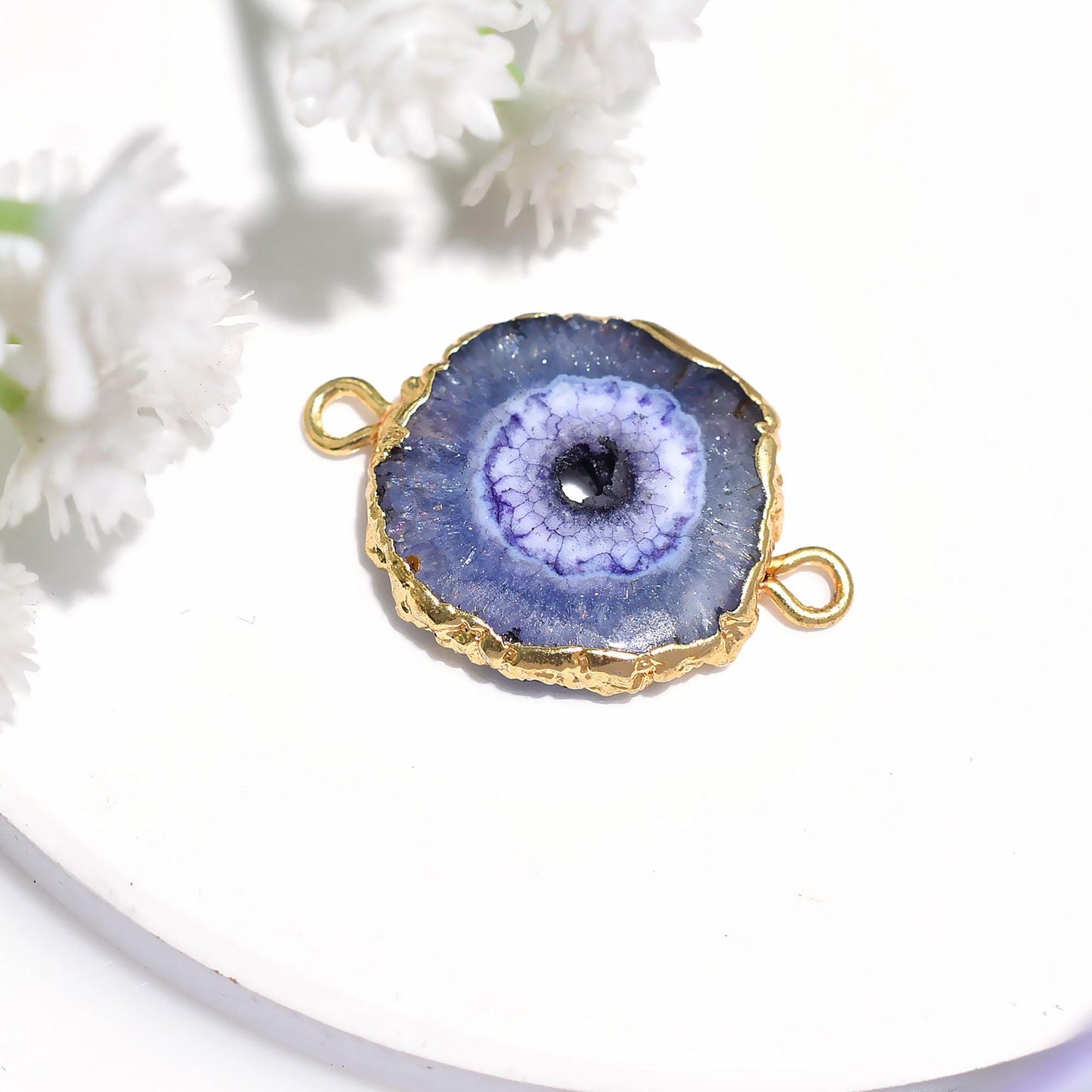 Purple Agate Double Connectors - Gold Electroplated DIY Jewelry Supplies