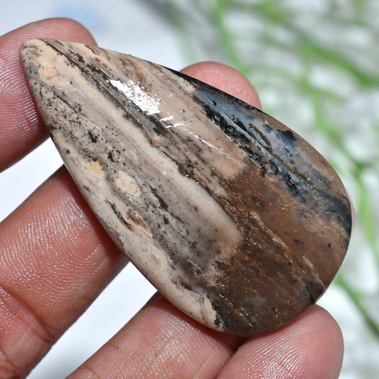 Brown Dendrite Opal Cabochon - Teardrop Shaped Gemstone, Flat Back Polished Stone