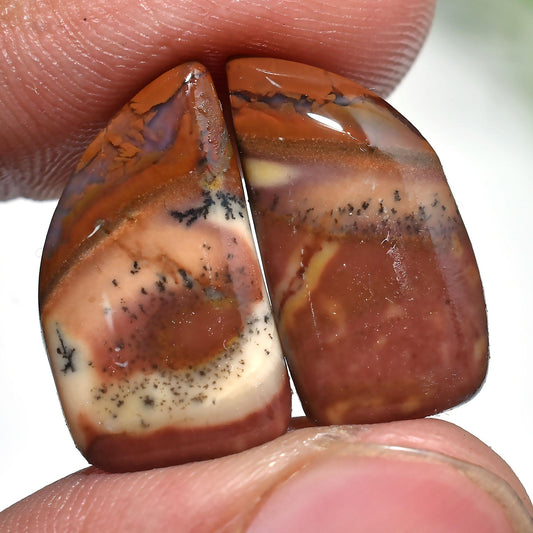 Jasper Cabochon Pair - Fancy Shaped, Smooth Polished Gemstones for Earrings | Wholesale Loose Crystals