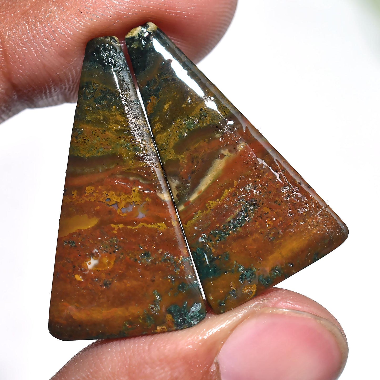 Natural Bloodstone Cabochon Pair - Mixed Shape, Smooth Flat Back Gemstones for Earrings | Wholesale Jewelry Stones