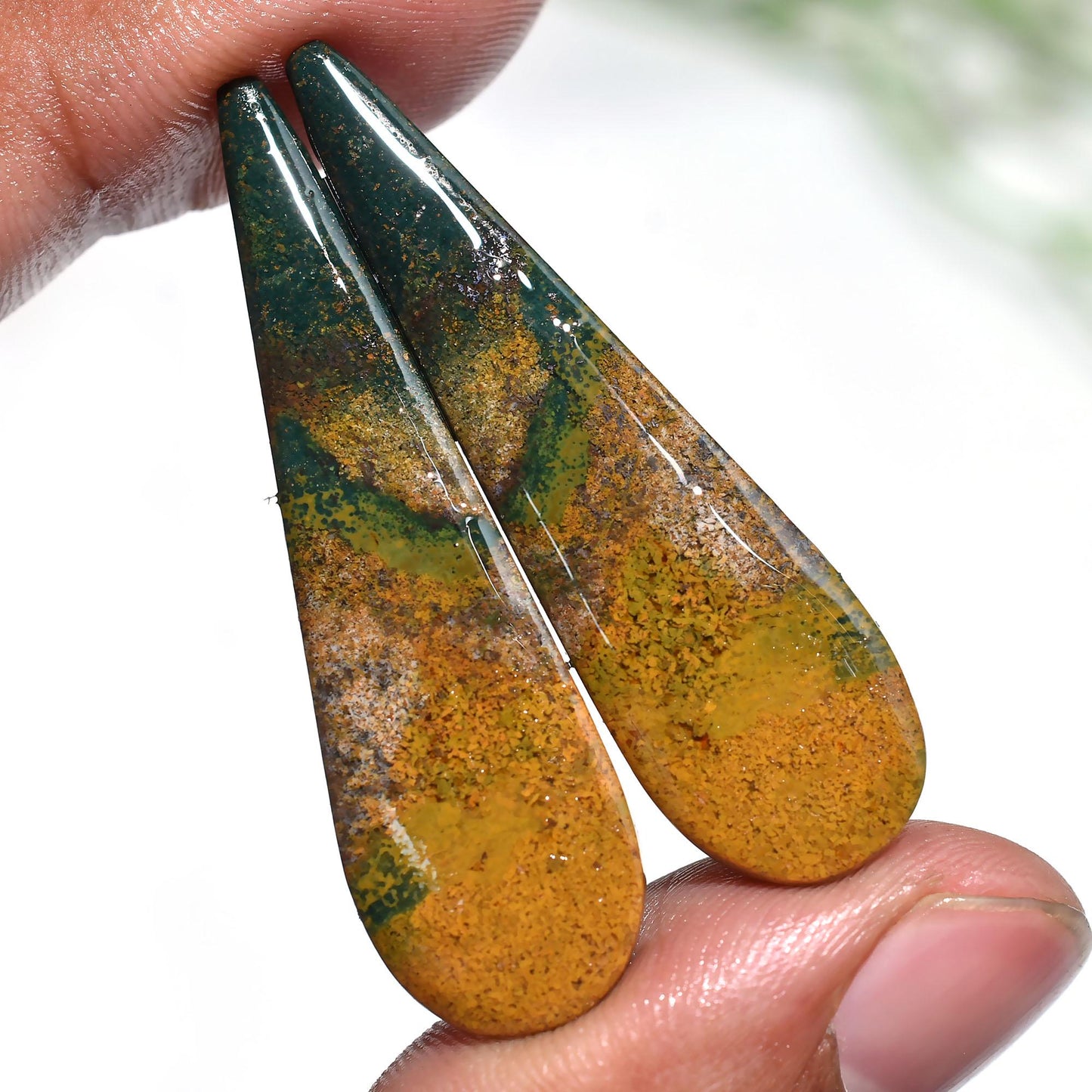 Natural Bloodstone Cabochon Pair - Mixed Shape, Smooth Flat Back Gemstones for Earrings | Wholesale Jewelry Stones