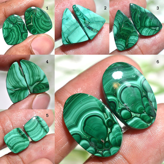Top-Quality Malachite Earring Pairs, Rare Green Gemstone for Unique Jewelry