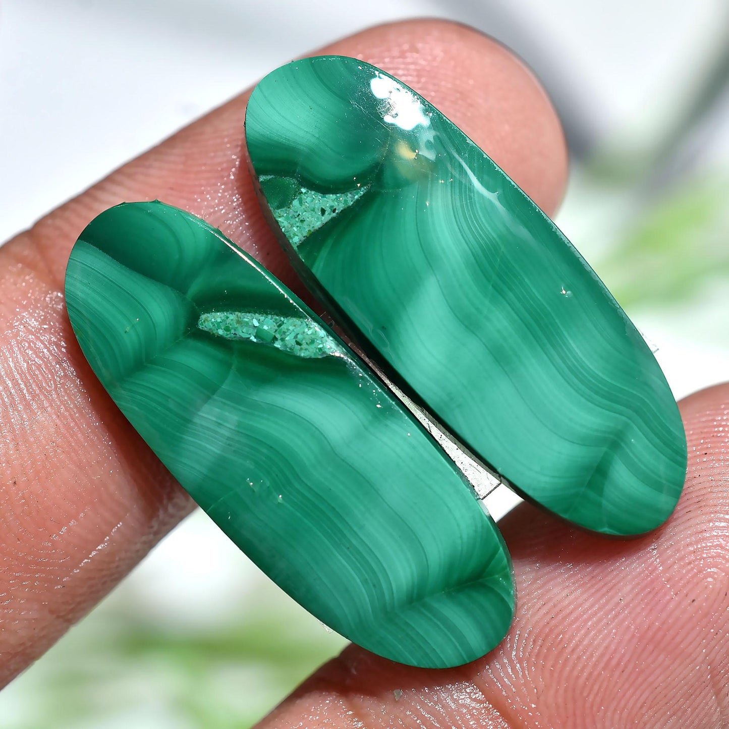 Malachite Gemstone Pair - Wholesale Malachite Crystals for Designer Cabochons