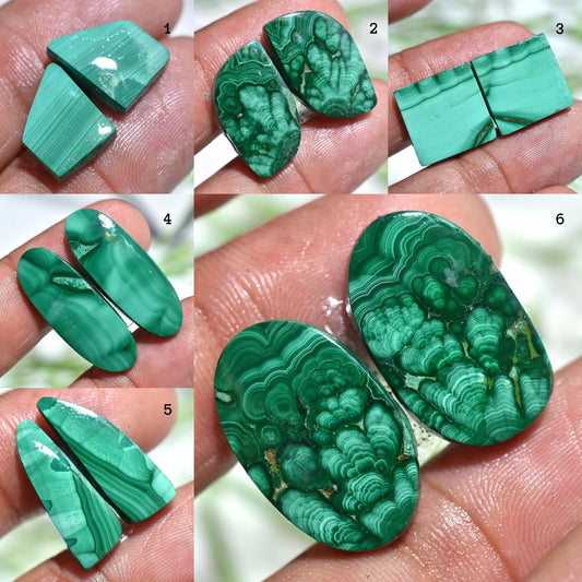 Malachite Gemstone Pair - Wholesale Malachite Crystals for Designer Cabochons