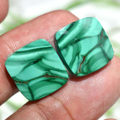 Natural Malachite Gemstone Pair - Mixed Shape Green Gemstones for Earrings