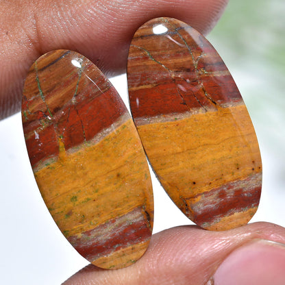 Mookaite Jasper Cabochon Pair – Oval Fancy Shaped Smooth Polished Stones for Jewelry Making