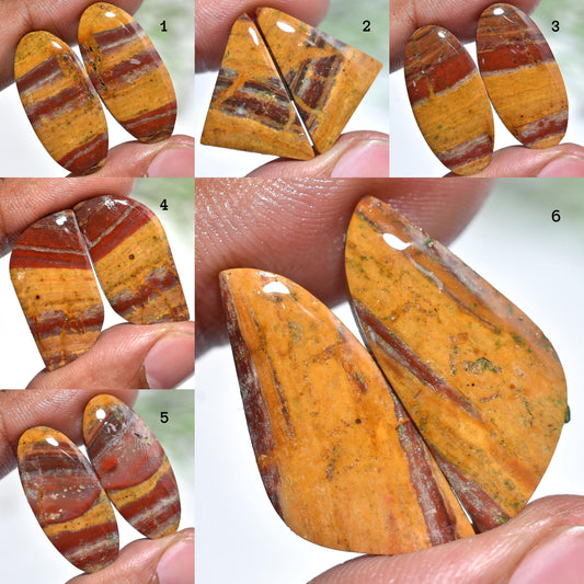 Mookaite Jasper Cabochon Pair – Oval Fancy Shaped Smooth Polished Stones for Jewelry Making