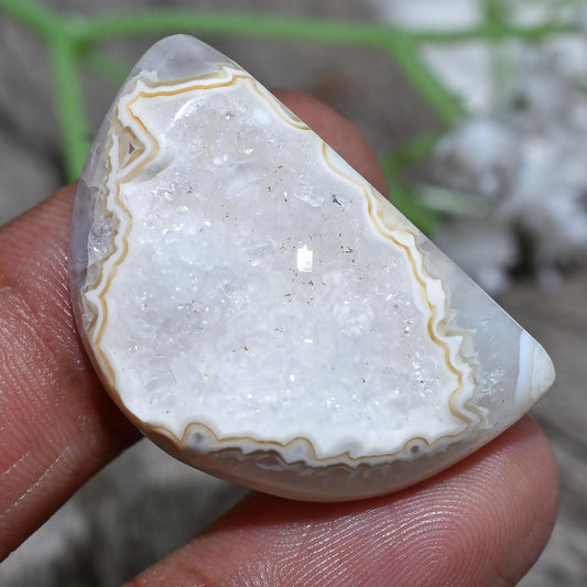 White Solar Quartz Druzy Cabochon, Sparkling Geode Agate for Jewelry