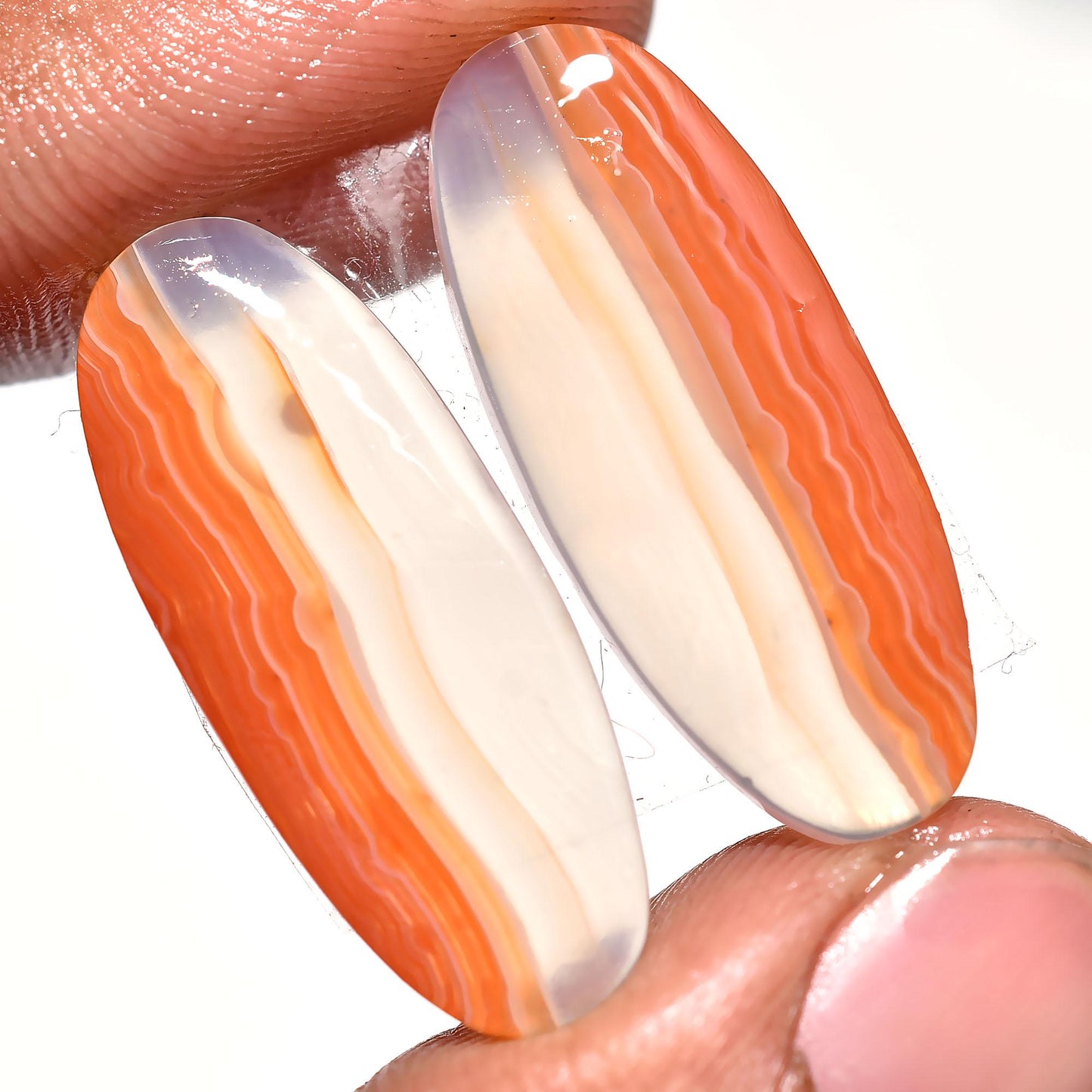Orange Agate Matching Pair - Oval Shape Loose Gemstones for Earrings