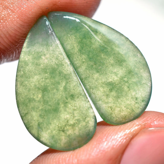 Elegant Moss Agate Gemstone Pair - Fancy Shaped Agate Cabochons for Jewelry