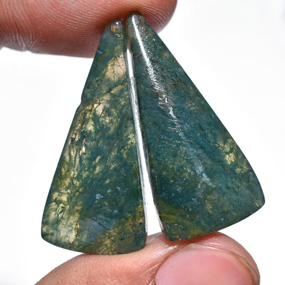 Green Moss Agate Gemstone Pair – Fancy Shaped Matched Earrings for Jewelry Making