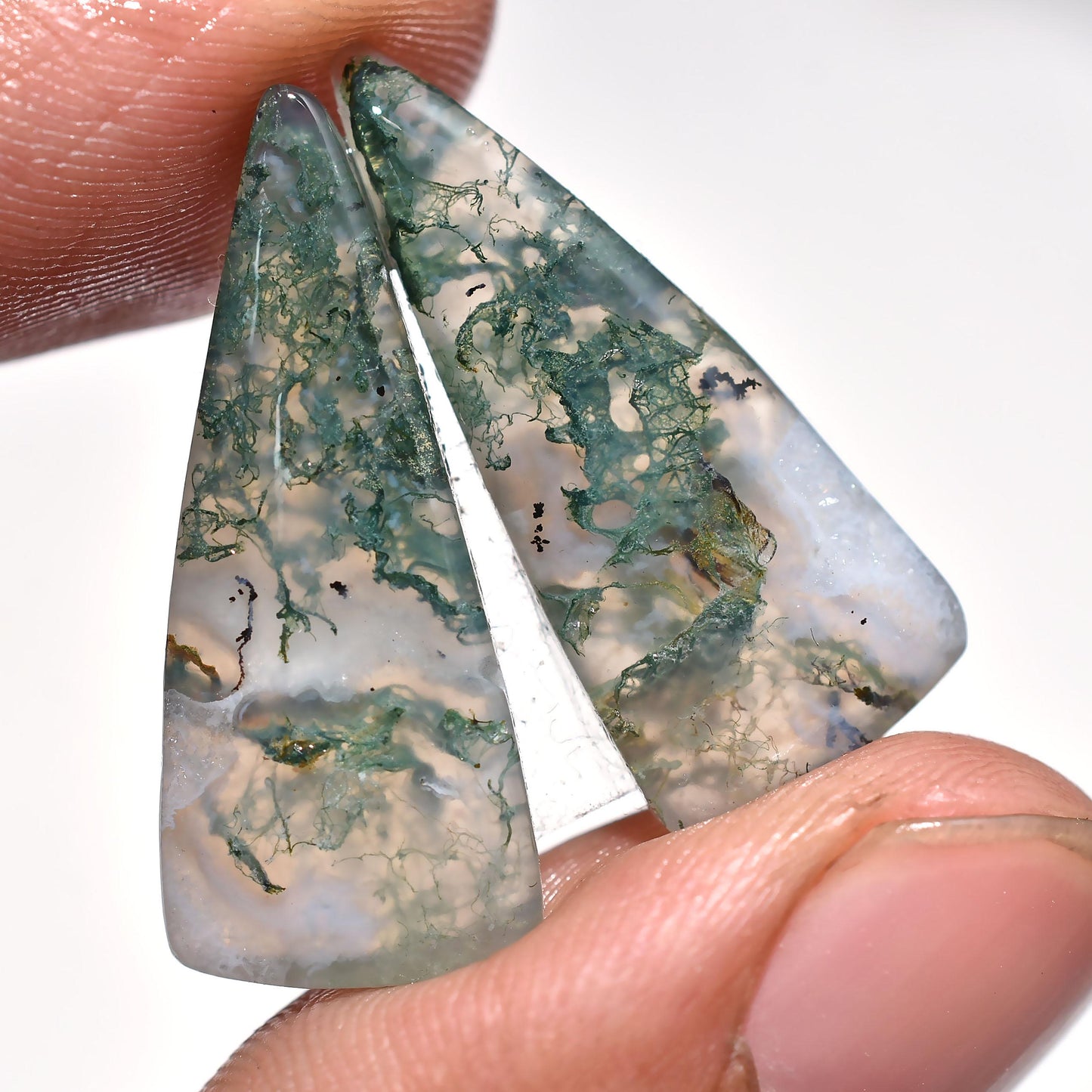 Green Moss Agate Fancy Shape Pair - Matching Stone Pair