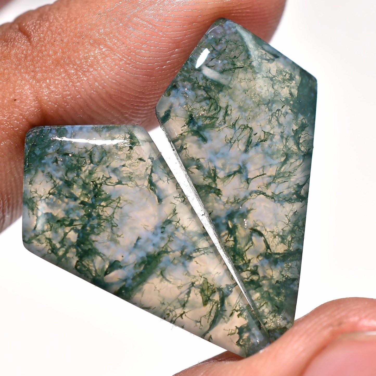 Green Moss Agate Fancy Shape Pair - Matching Stone Pair