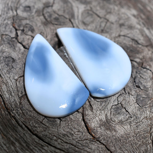 Rare Blue Opal Earrings Pair, Natural Peruvian Opal Cabochons