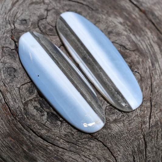 Blue Opal Matched Pair Cabochon - Natural Gemstone Pair for Women's Earrings
