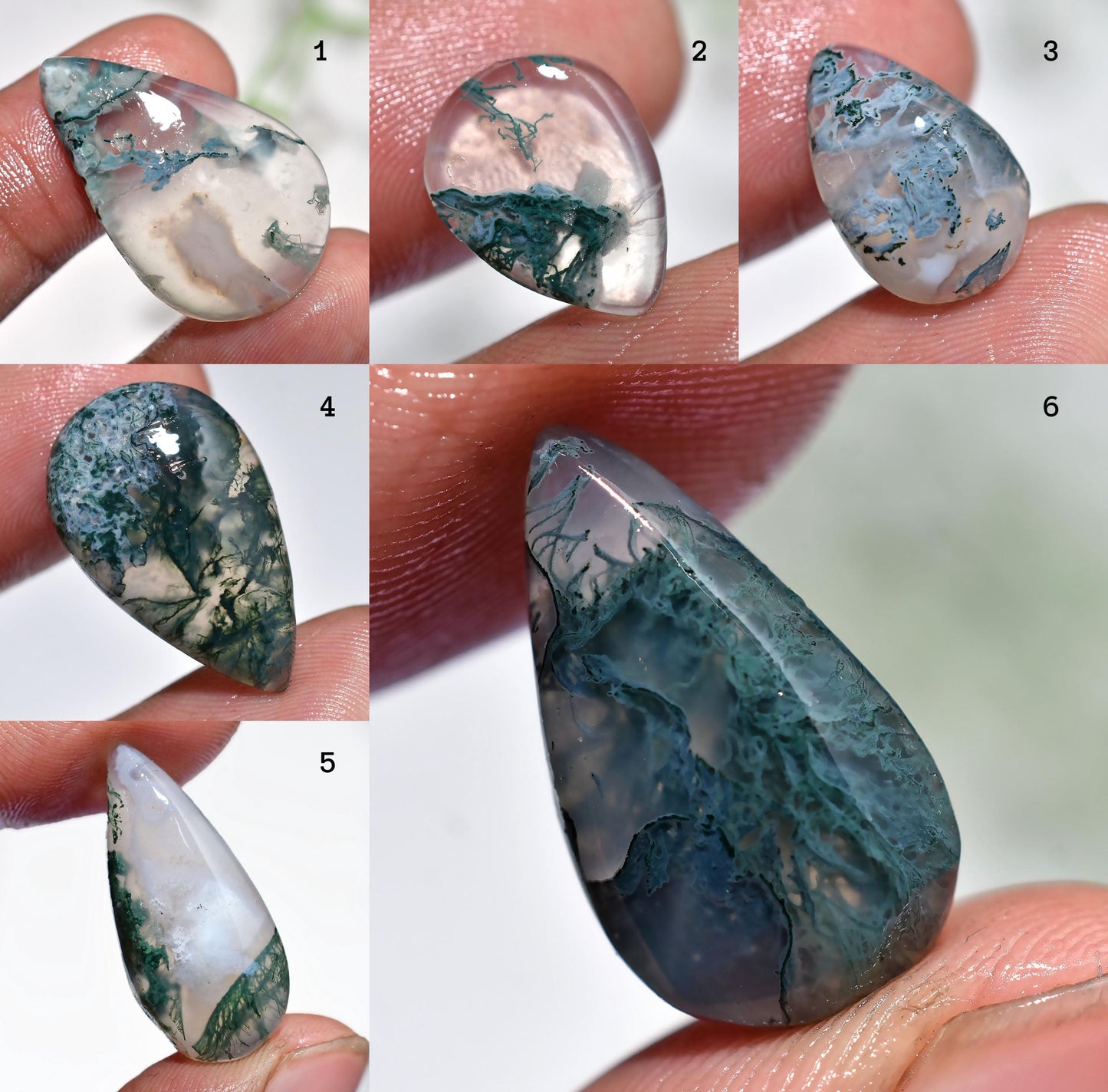 Designer Moss Agate Gemstone - Small Green Pear & Oval Cabochons, Jewelry & Rings