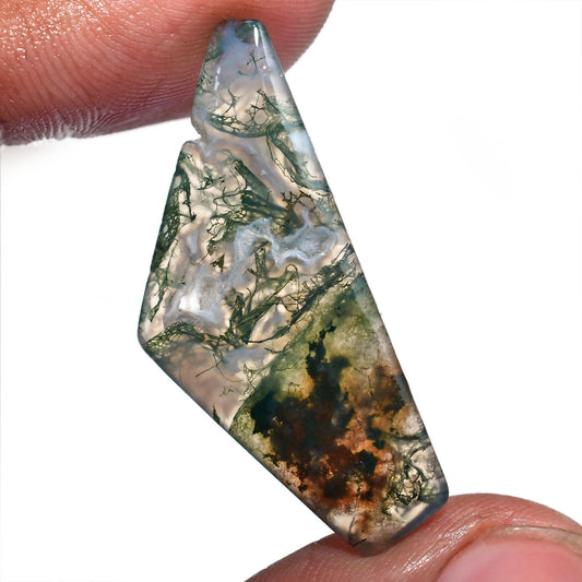 Attractive Moss Agate Cabochon - Green-Red Smooth Flat Back Gemstone