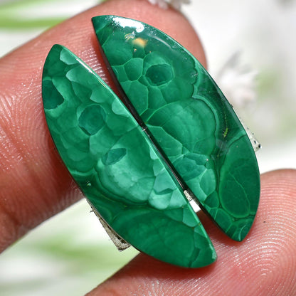 Natural Malachite Gemstone Pairs – Matched Green Malachite Cabochons for Earrings