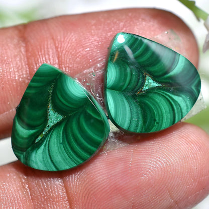 Natural Malachite Gemstone Pairs – Matched Green Malachite Cabochons for Earrings