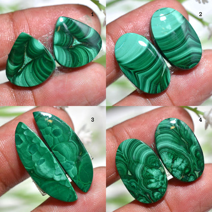 Natural Malachite Gemstone Pairs – Matched Green Malachite Cabochons for Earrings